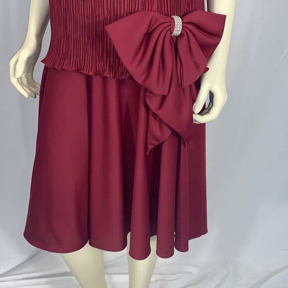 Vintage Burgundy After Dark Drop Waist Large Bow Party Dress Size 10 - Picture 12 of 16